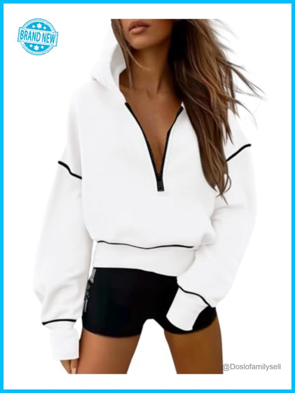 Half Zip Cropped Hoodie Sweatshirt Fleece Lined Pullover